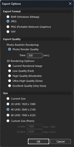 LuxCore rendering menu in TurboCAD/Home Design software