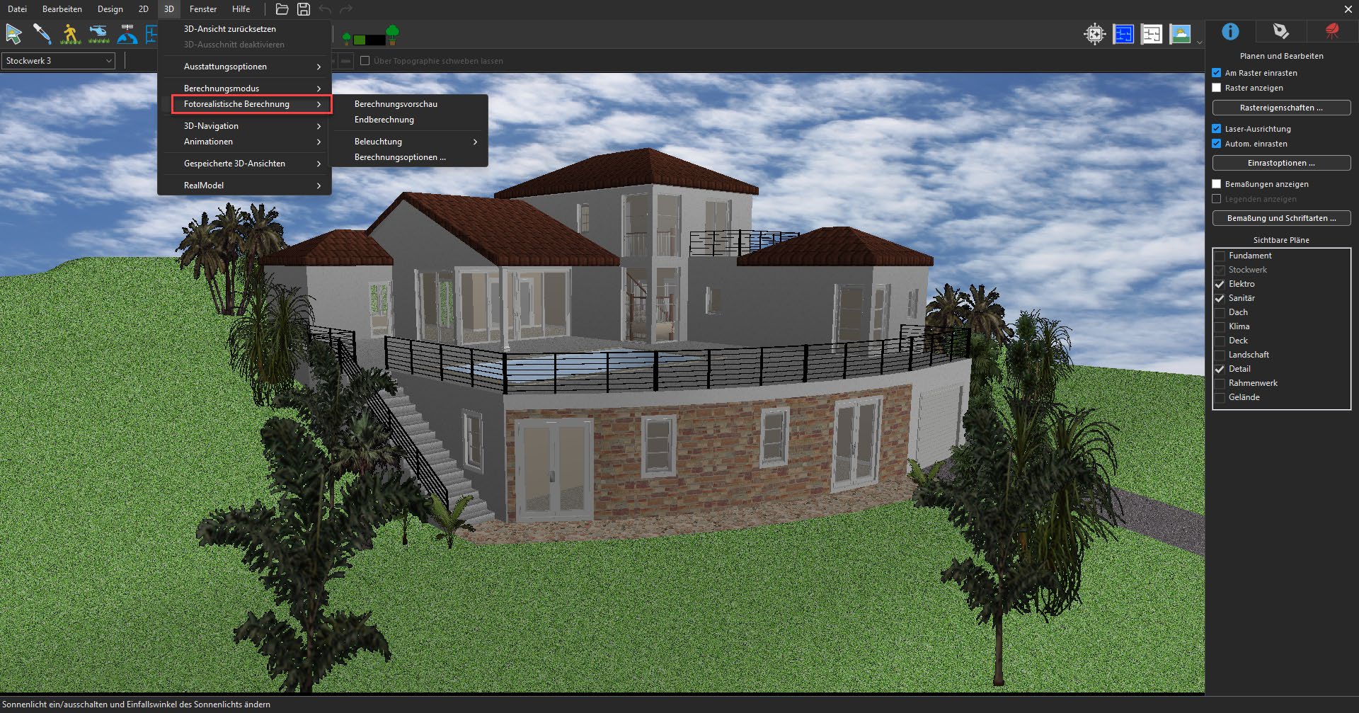 LuxCore-Rendering-Menü in der Home-Design-Software