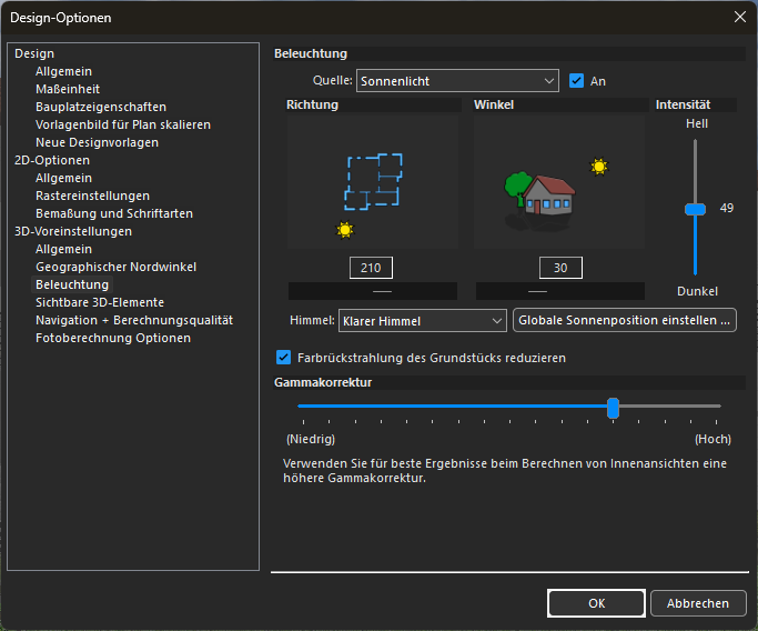 LuxCore-Rendering-Menü in der Home-Design-Software