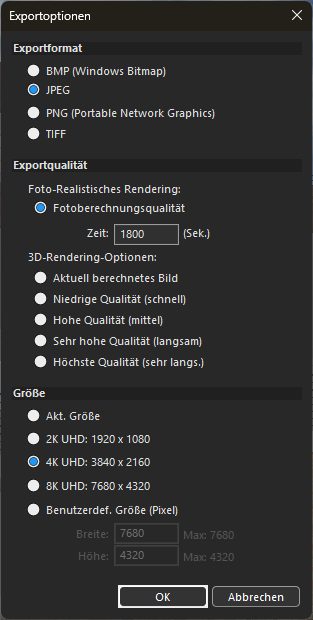 LuxCore-Rendering-Menü in der Home-Design-Software