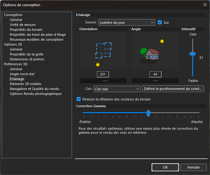 Menu de rendu LuxCore dans le logiciel Home Design